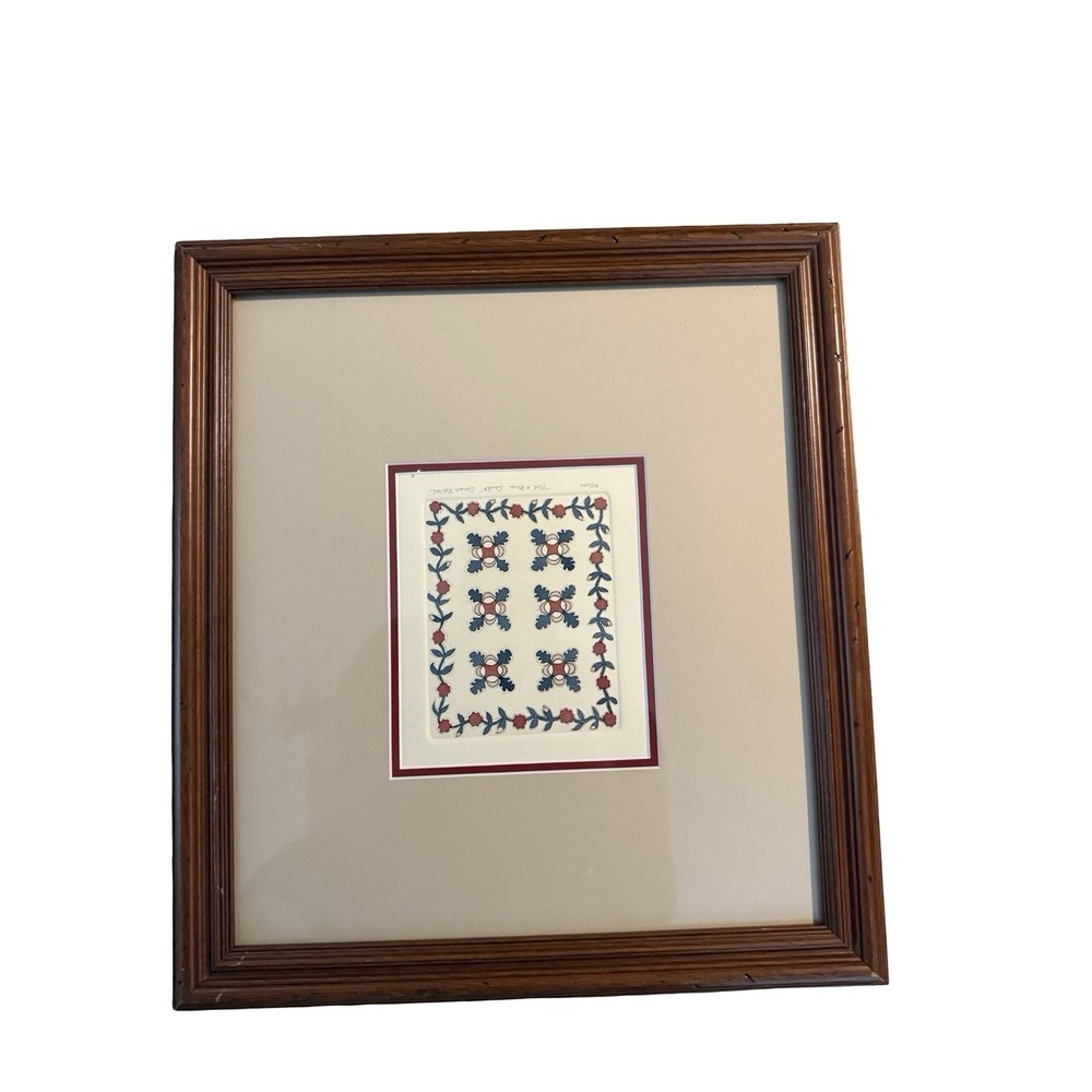 Sarah Rishel  Signed  Numbered `Print Framed  "Applique Quilt" 15x14 inches